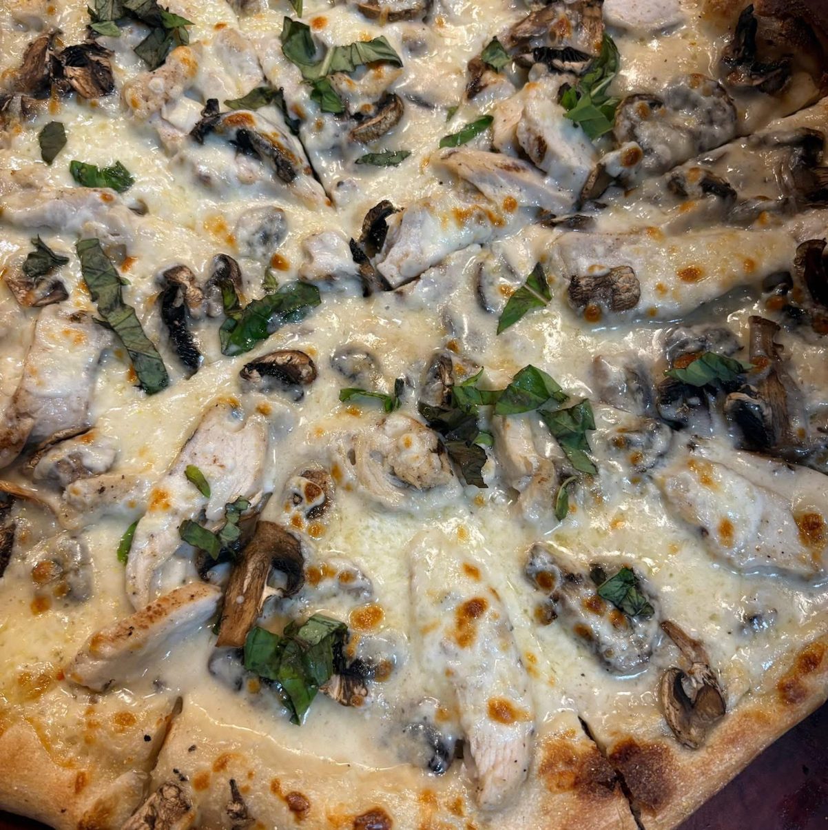 Chicken Alfredo Pizza.
