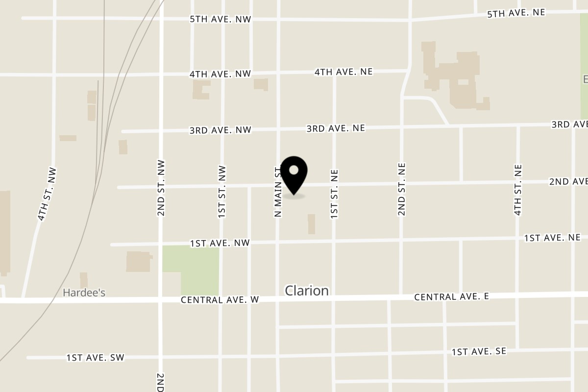 Map showing the location of Fuel Coal-Fired Pizza and Coffee Bar on 223 N Main St in Clarion